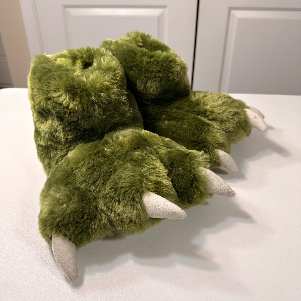 Lazy One Green Dinosaur Claw Plush Slippers Men's 4-7 Women's 5-8